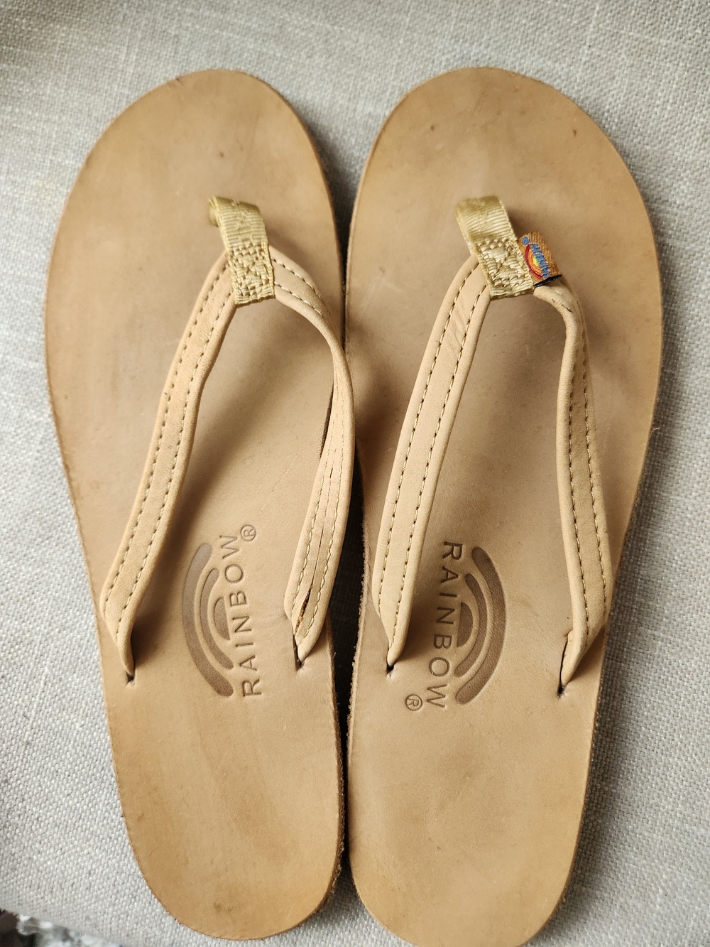 Rainbow Women's Beige Leather Flip Flop Sandals 8